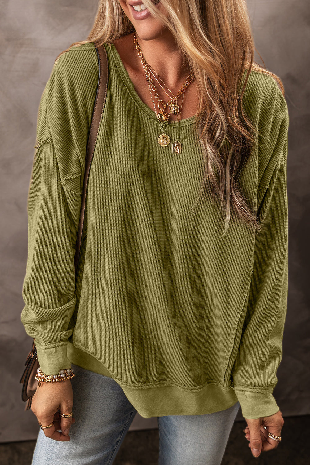 Round Neck Dropped Shoulder Sweatshirt 