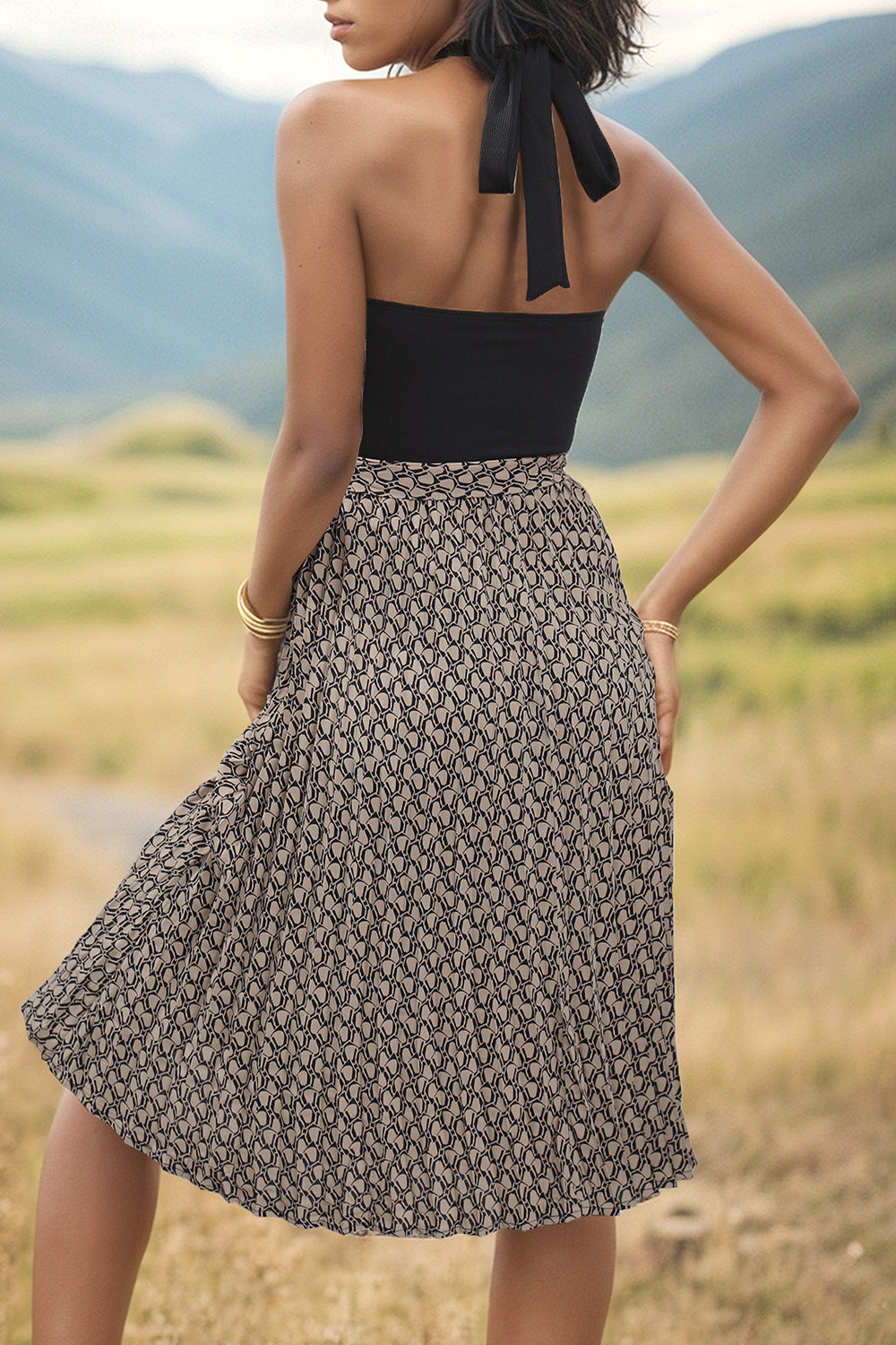 Crisscross Printed Halter Neck Dress 