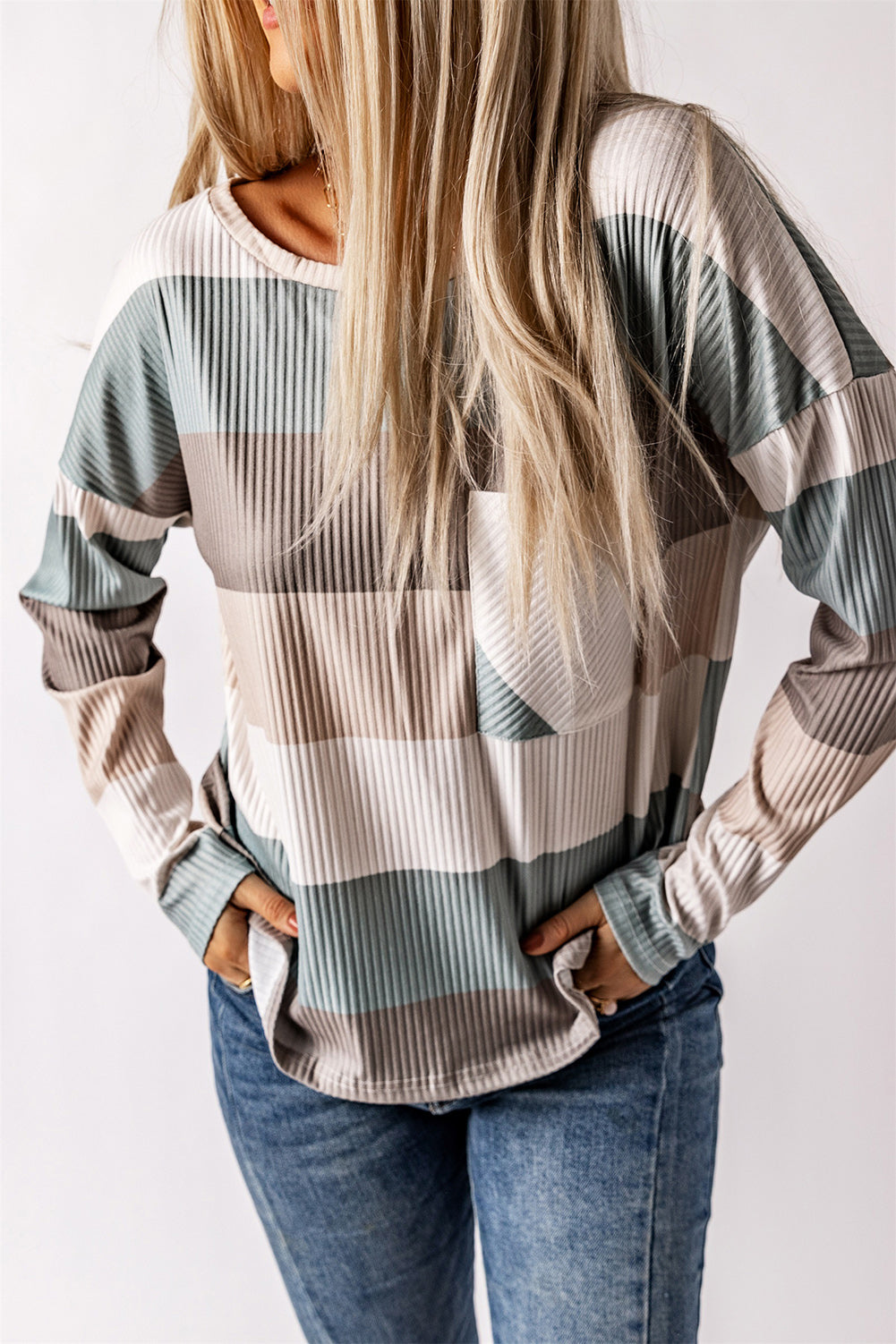 Wide Stripe Top with Pocket 