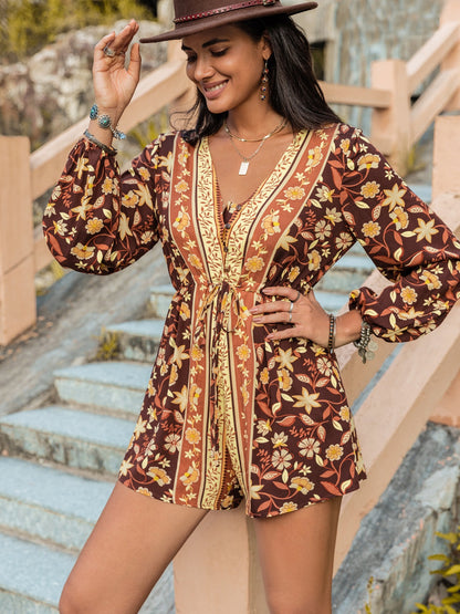 V-Neck Long Sleeve Romper 