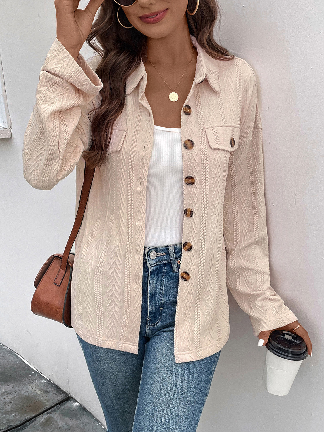 Texture Button Up Long Sleeve Shirt 