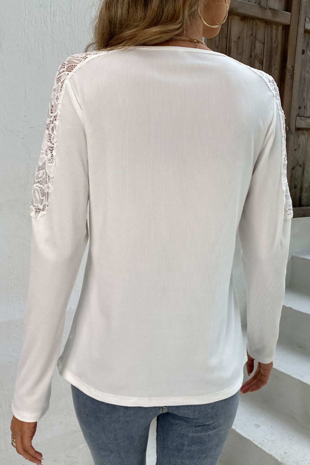 Spliced Lace Notched Neck Top 