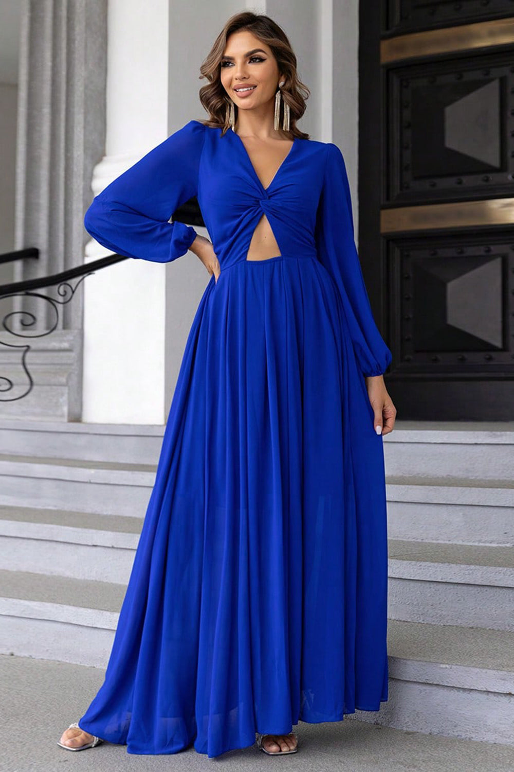 Twist Front Cutout Long Sleeve Dress 