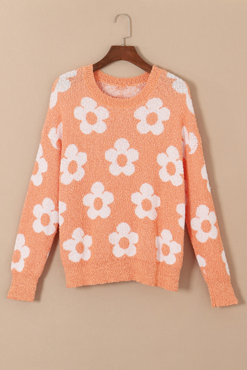 Flower Round Neck Dropped Shoulder Sweater 