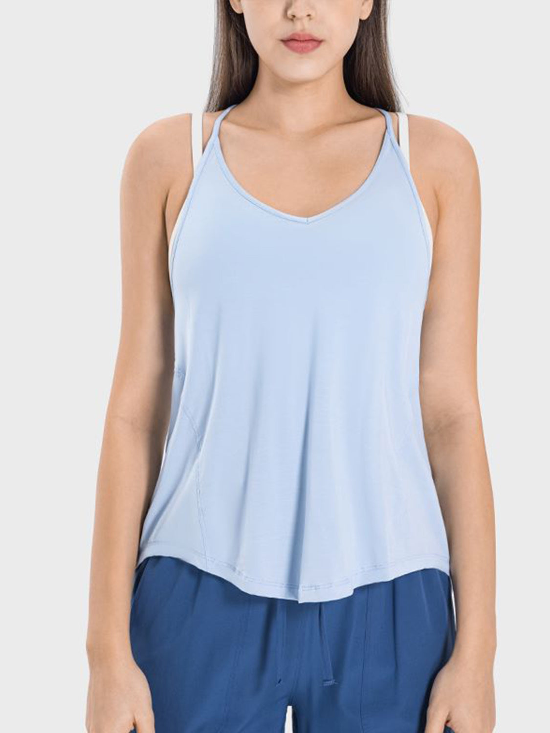 Slit Spaghetti Strap Scoop Neck Active Cami - Babbazon t-shirt