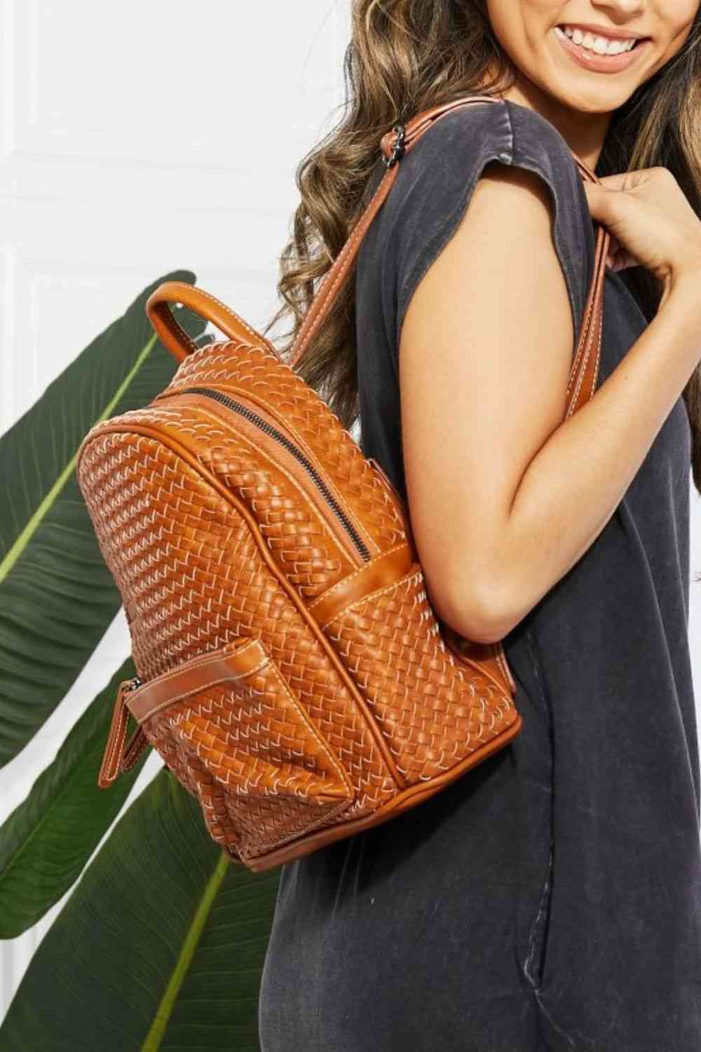 SHOMICO Certainly Chic Faux Leather Woven Backpack 