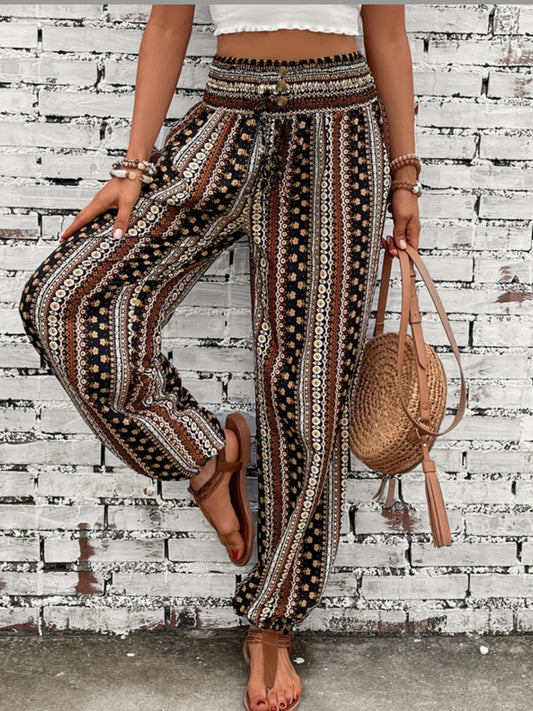 Printed High Waist Pants - Babbazon