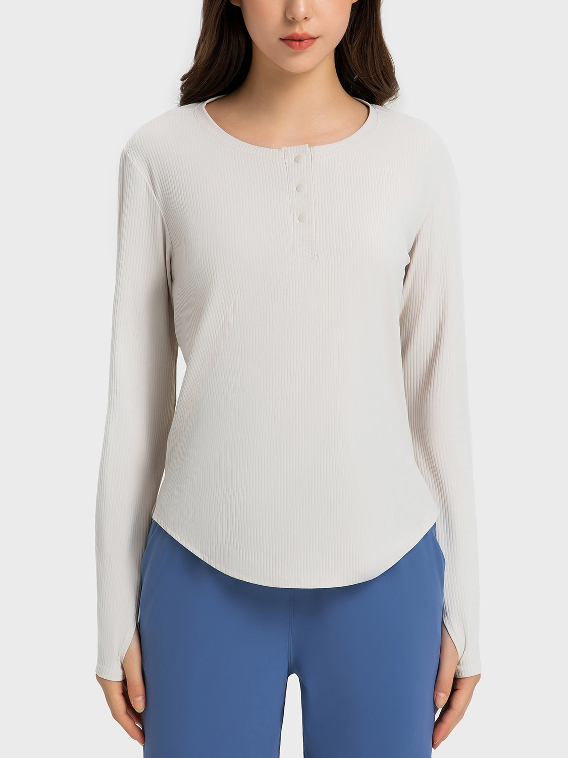 Round Neck Long Sleeve Sport Top - Babbazon Tops