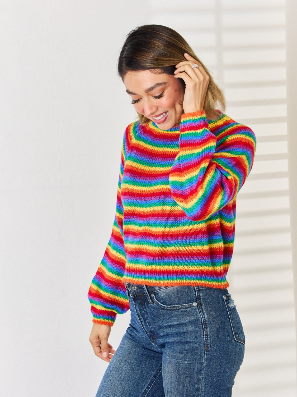 Striped Round Neck Long Sleeve Sweater 