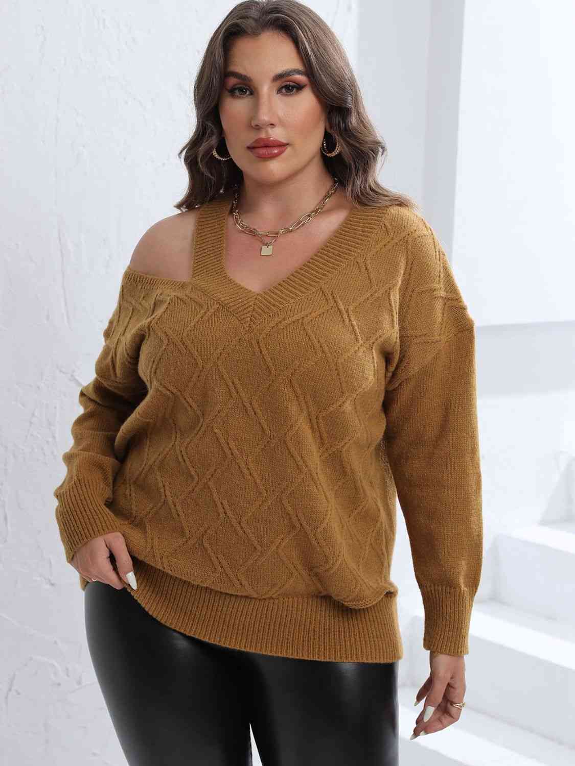 Plus Size Cutout V-Neck Sweater 