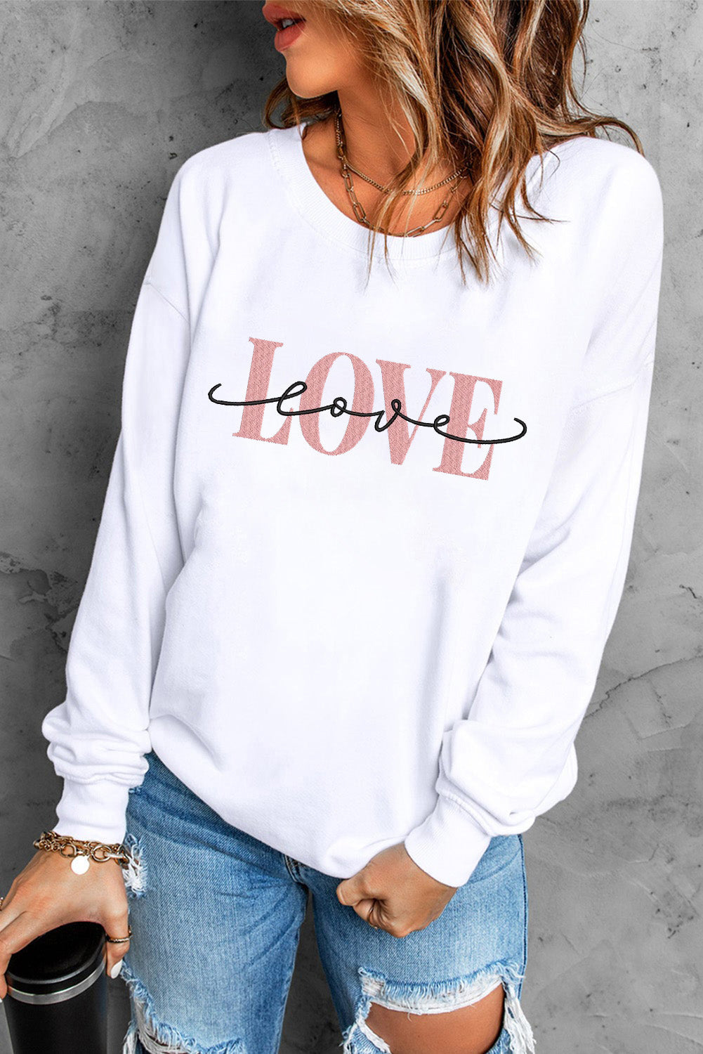 LOVE Round Neck Dropped Shoulder Sweatshirt 