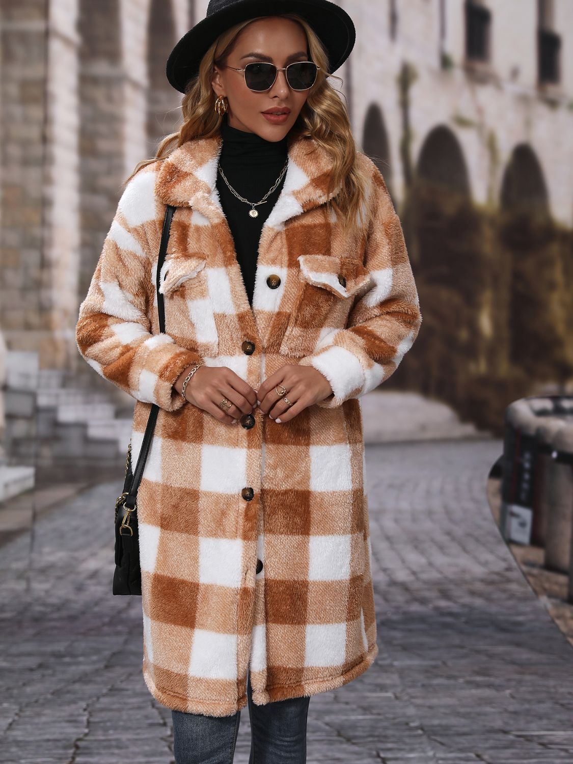 Plaid Collared Neck Button Down Coat 