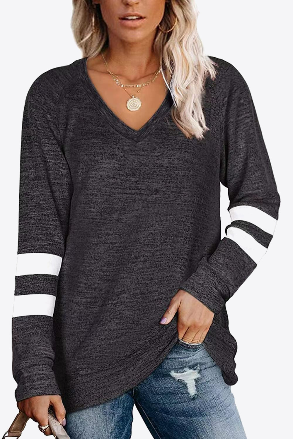 Striped Contrast Raglan Sleeve Top 