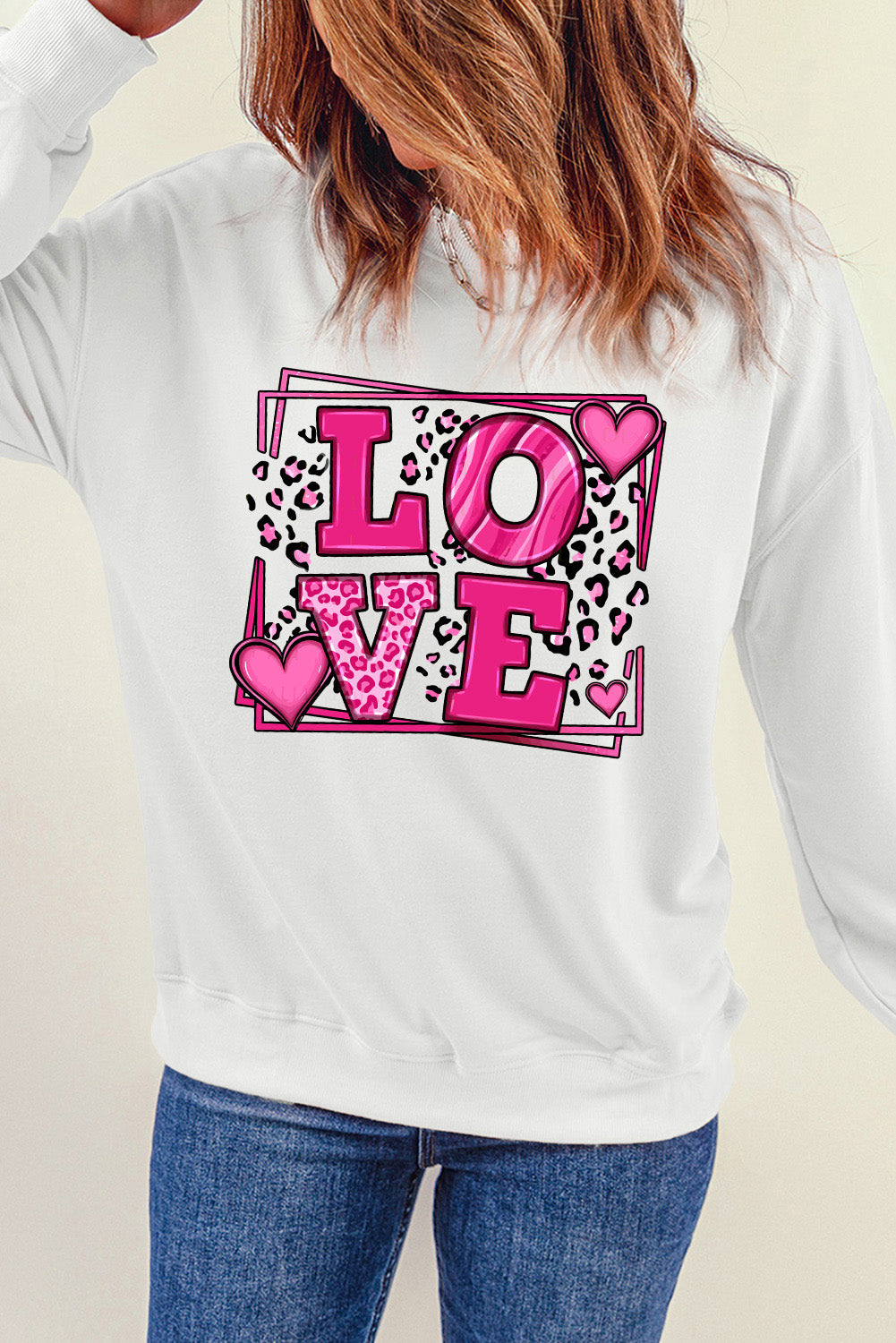 LOVE Round Neck Dropped Shoulder Sweatshirt 