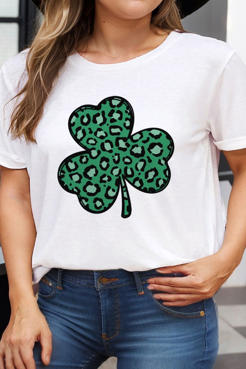 Plus Size Lucky Clover Round Neck Short Sleeve T-Shirt - Babbazon Camisole