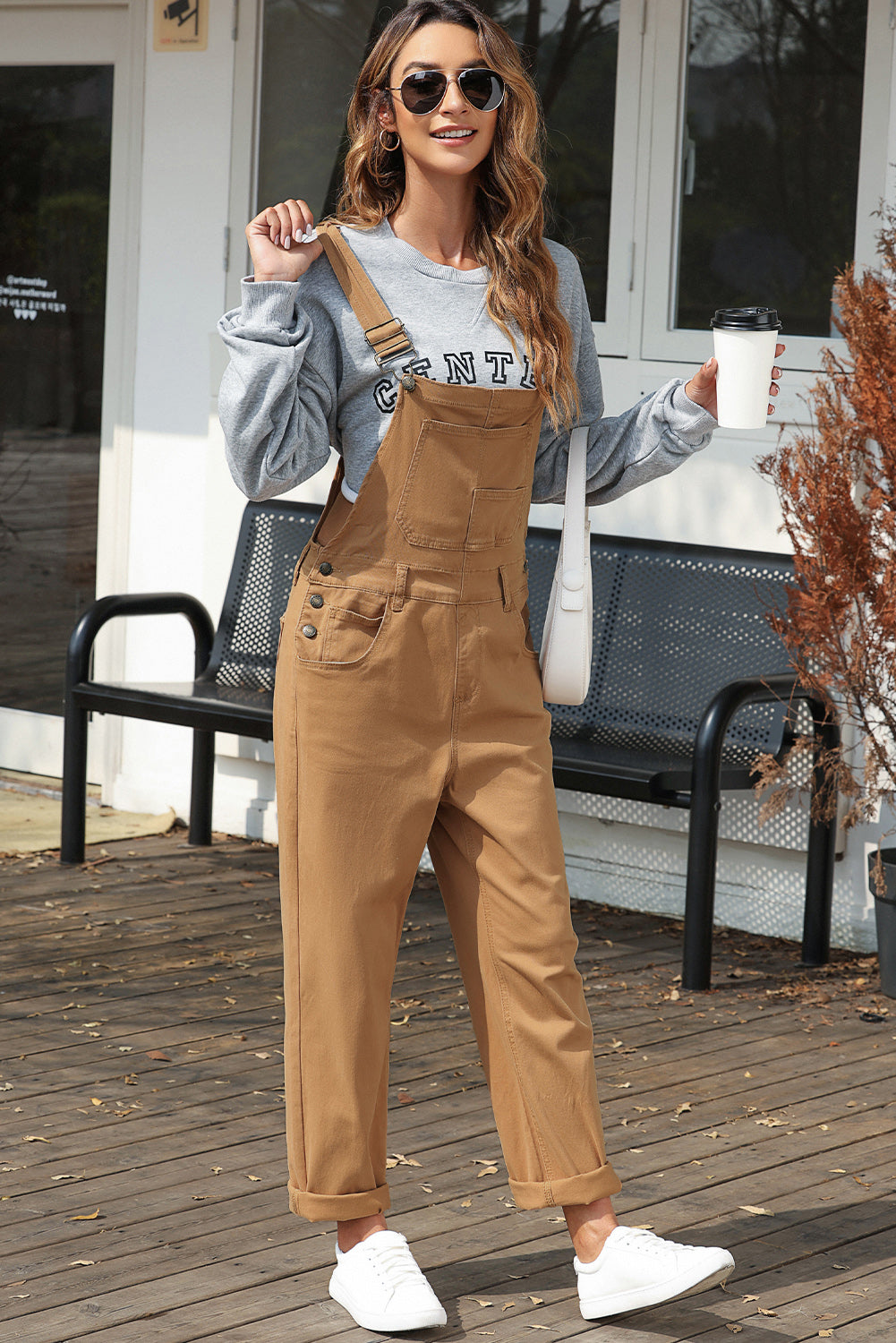 Wide Strap Buttoned Straight Overalls 