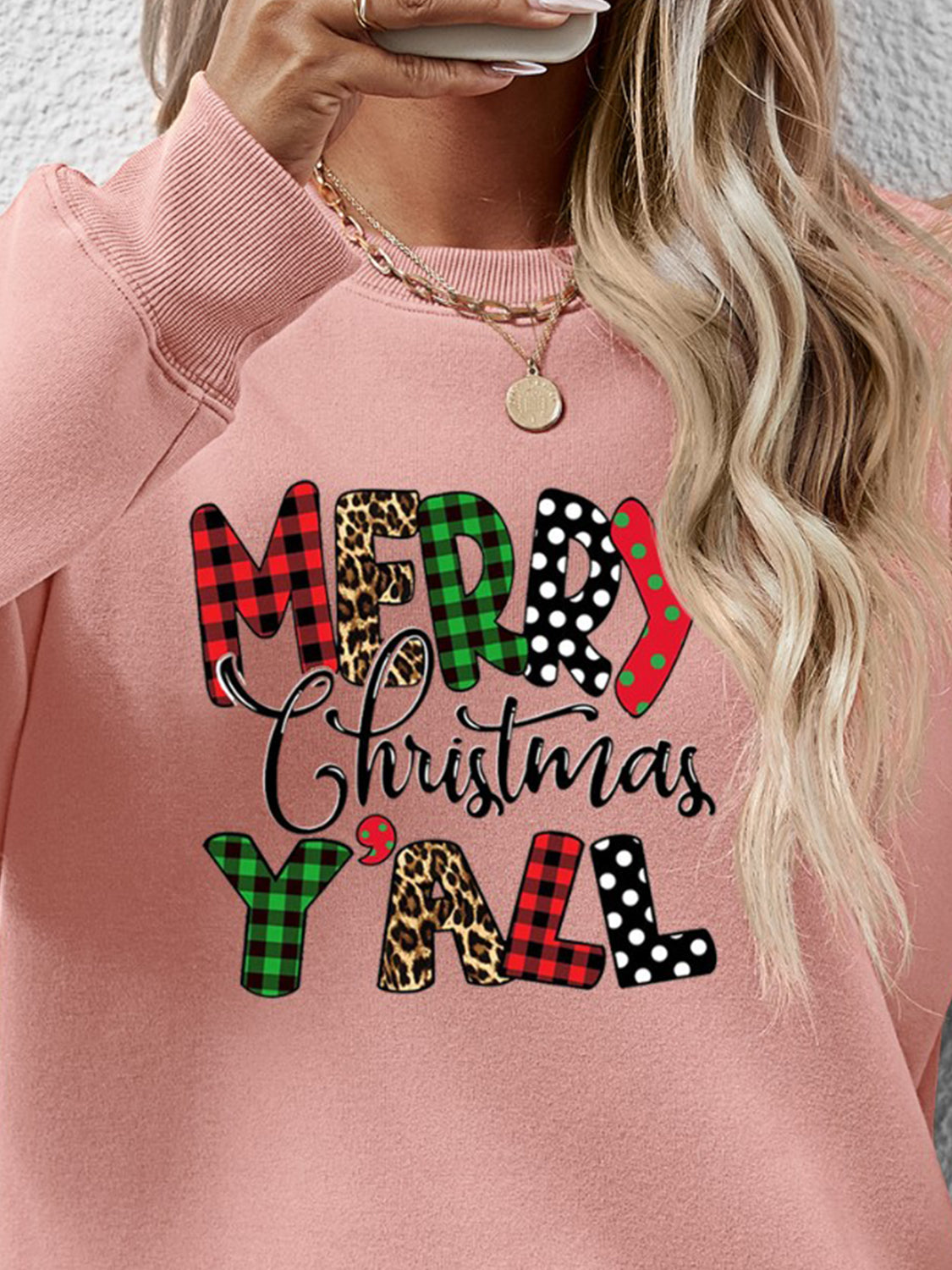 Letter Graphic Round Neck Long Sleeve Sweatshirt 