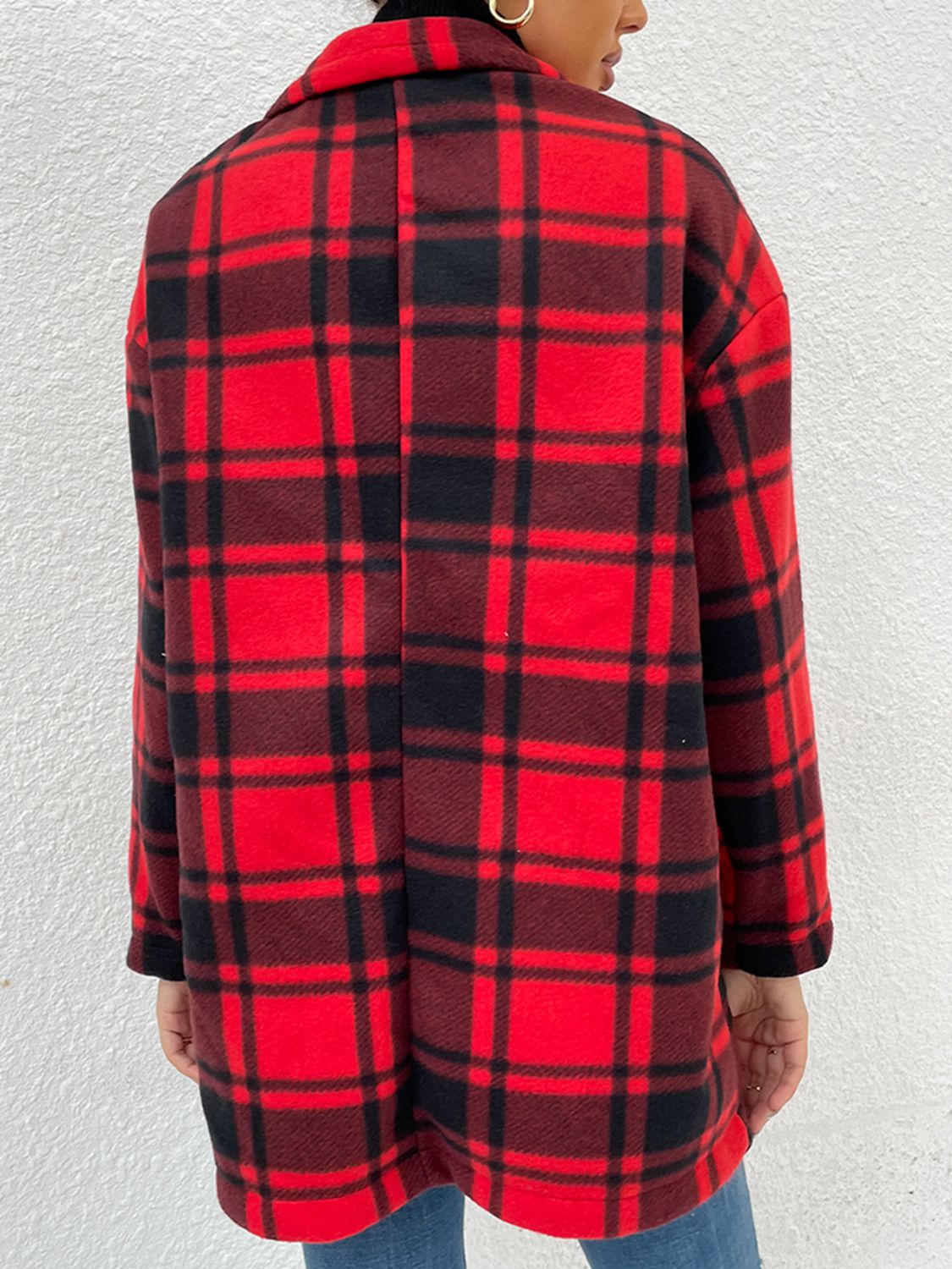 Plaid Lapel Collar Coat with Pockets 