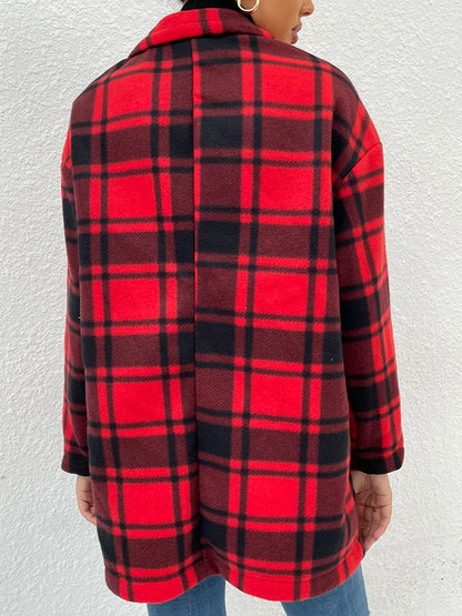 Plaid Lapel Collar Coat with Pockets 