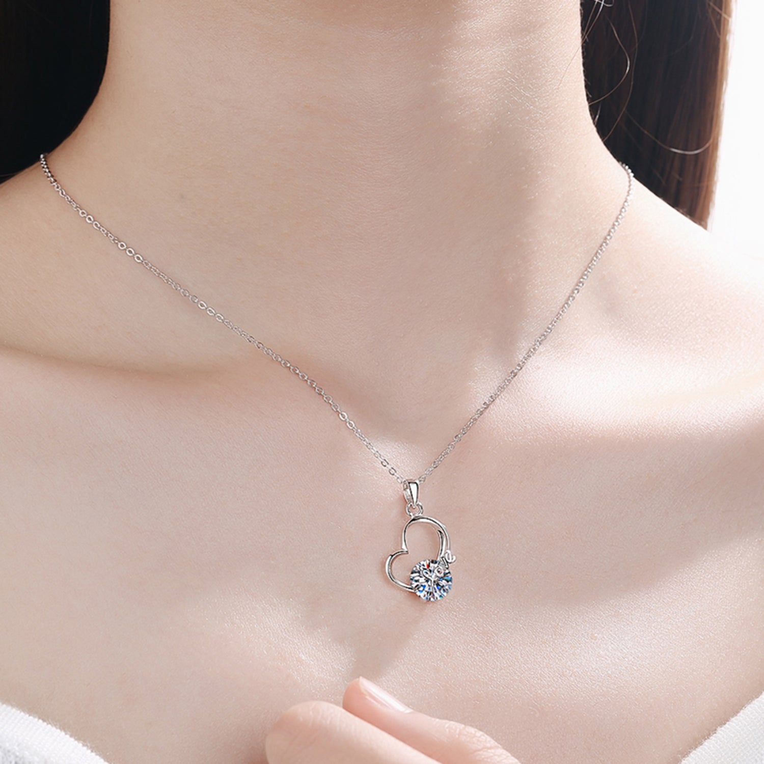 2 Carat Moissanite Heart 925 Sterling Silver Necklace 