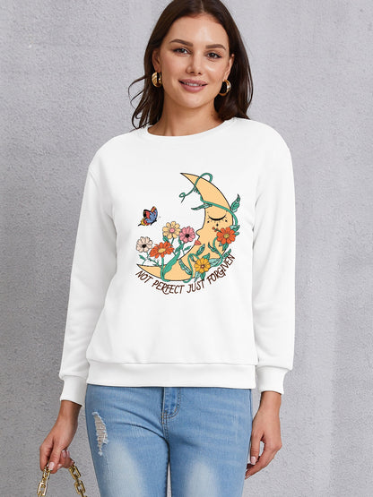 Graphic Round Neck Dropped Shoulder Sweatshirt 