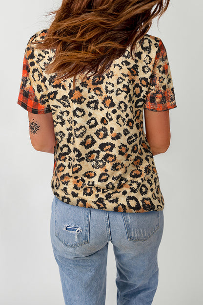 Leopard Round Neck Short Sleeve T-Shirt 