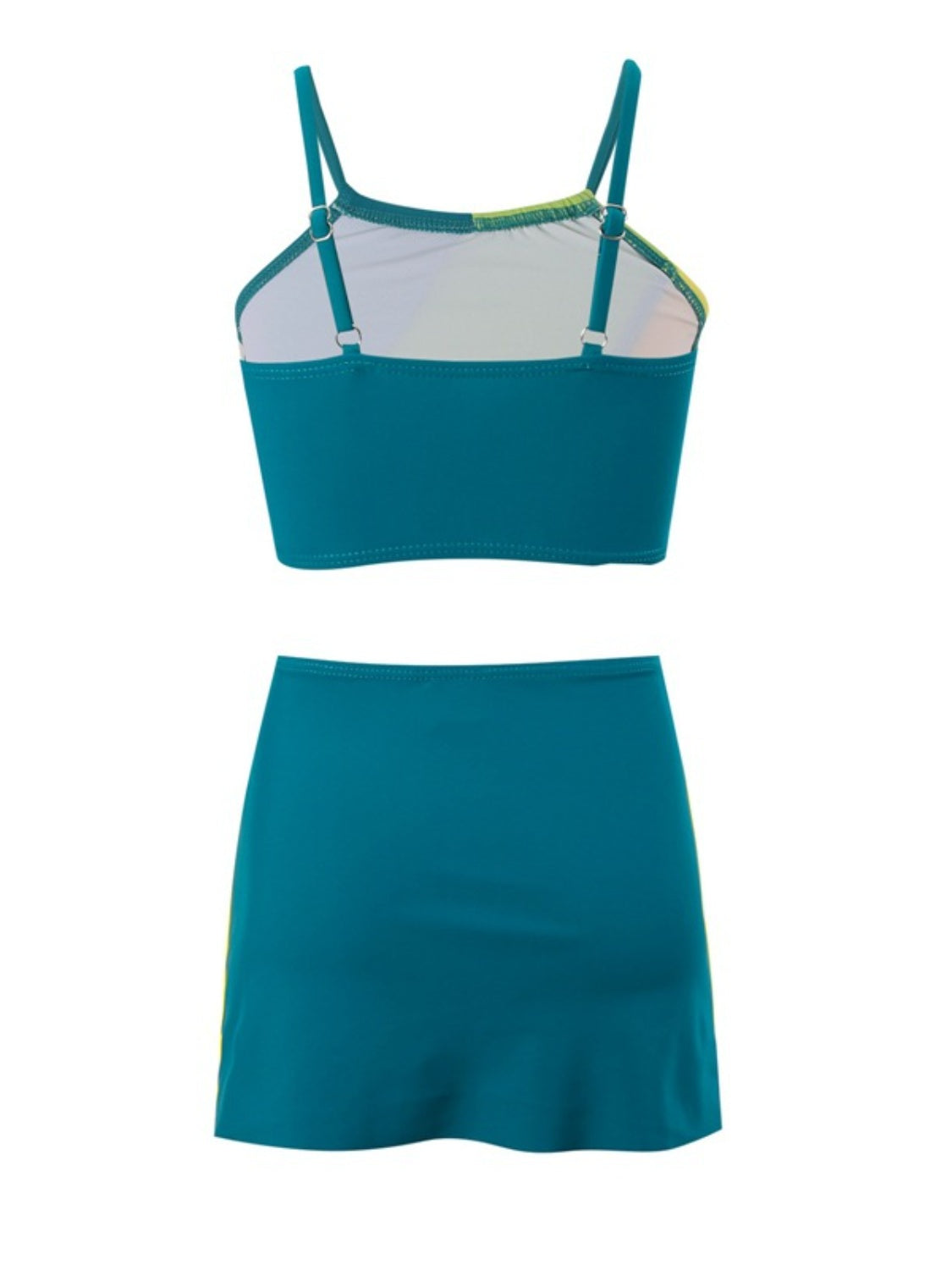 Color Block Top, Brief and Skirt Swim Set 