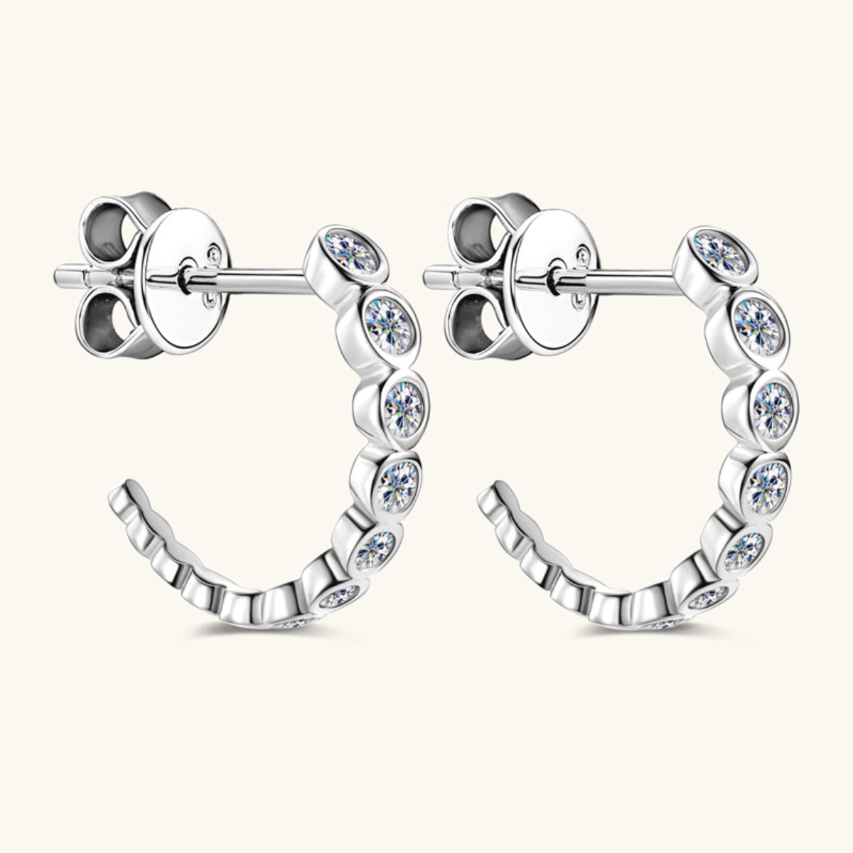 Inlaid Moissanite 925 Sterling Silver C-Hoop Earrings 