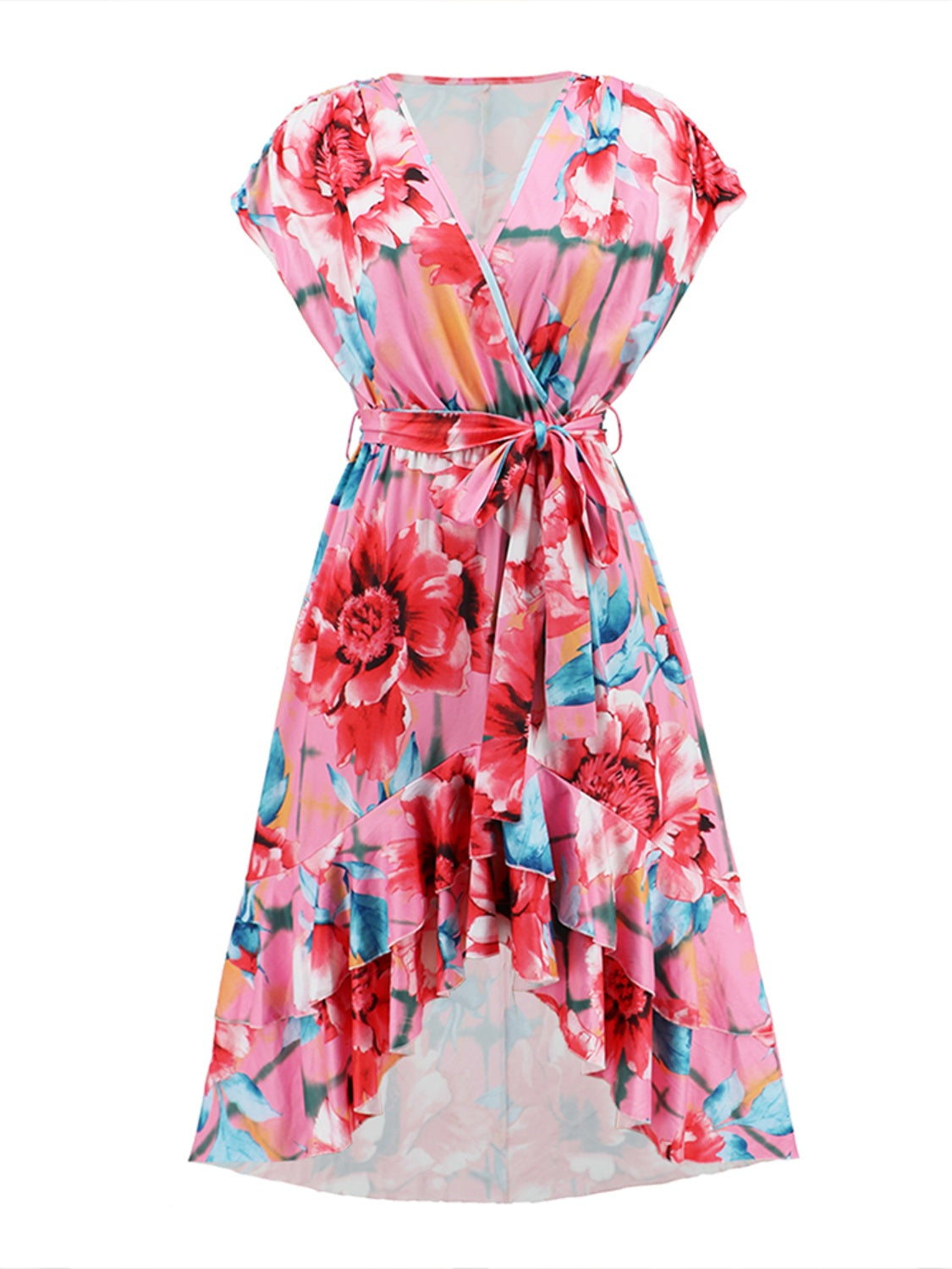 Ruffled Tied Floral Surplice Dress 