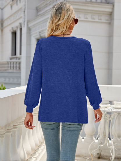 Heathered Round Neck Lantern Sleeve Blouse