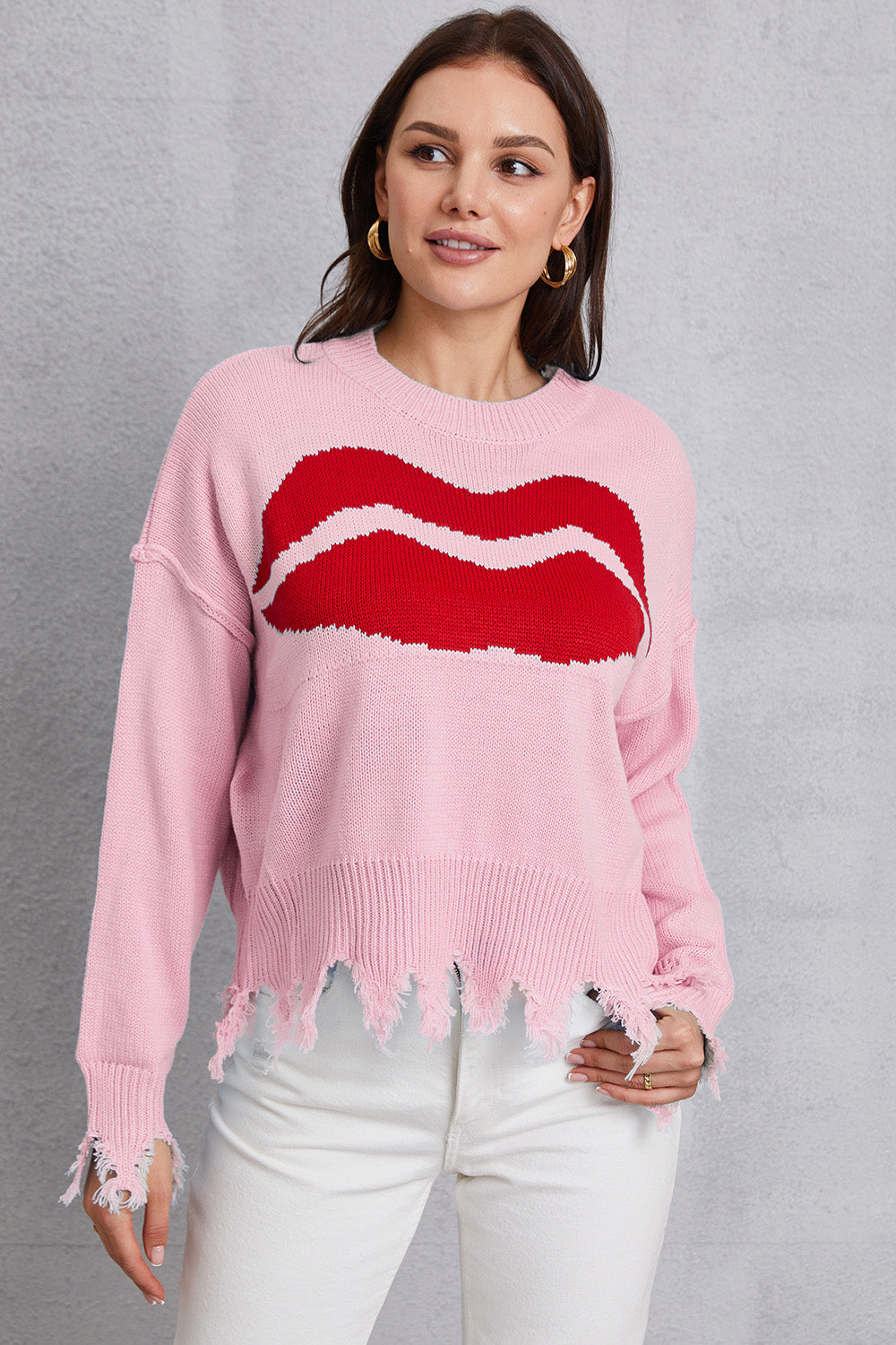 Lip Fringe Round Neck Sweater