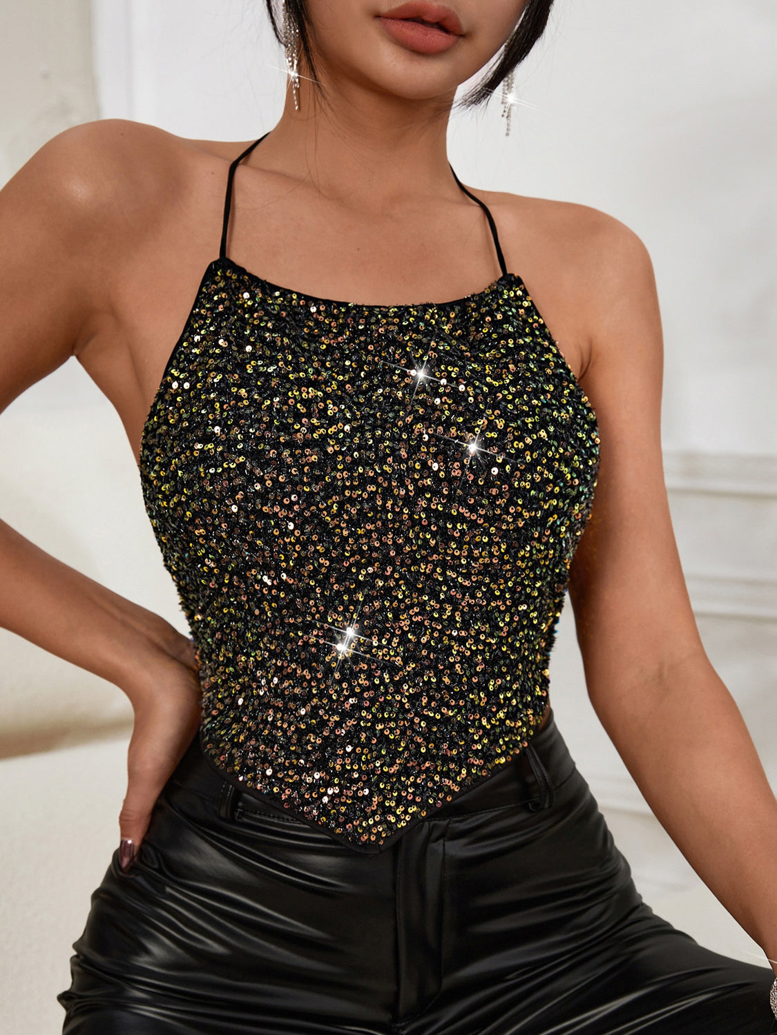 Sequin Halter Neck Cami 