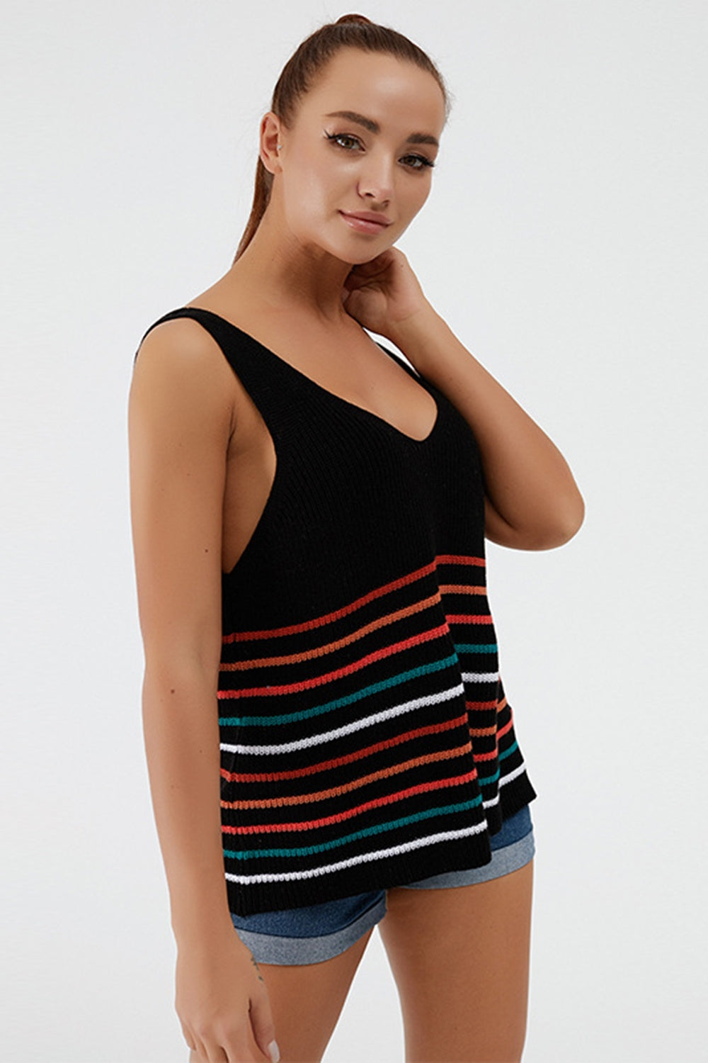 Striped V-Neck Wide Strap Tank