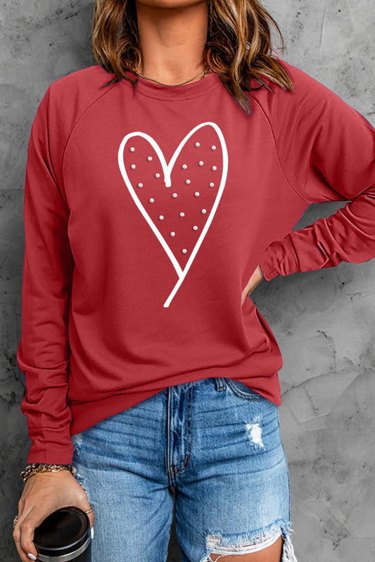 Heart Pearl Detail Round Neck Sweatshirt 