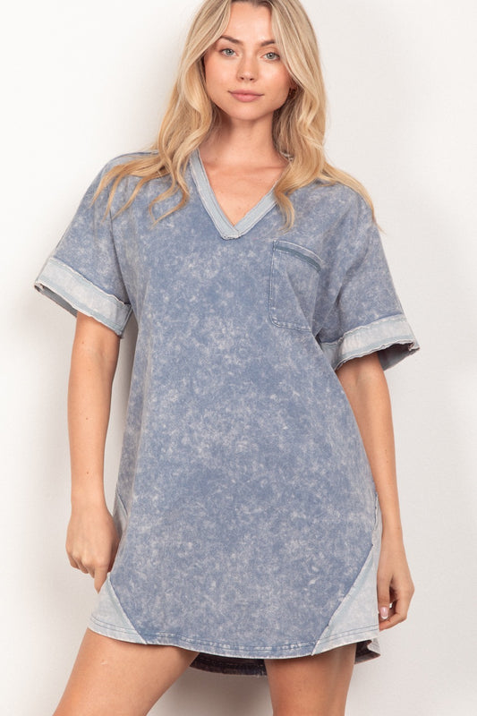 VERY J Short Sleeve V-Neck Tee Dress 