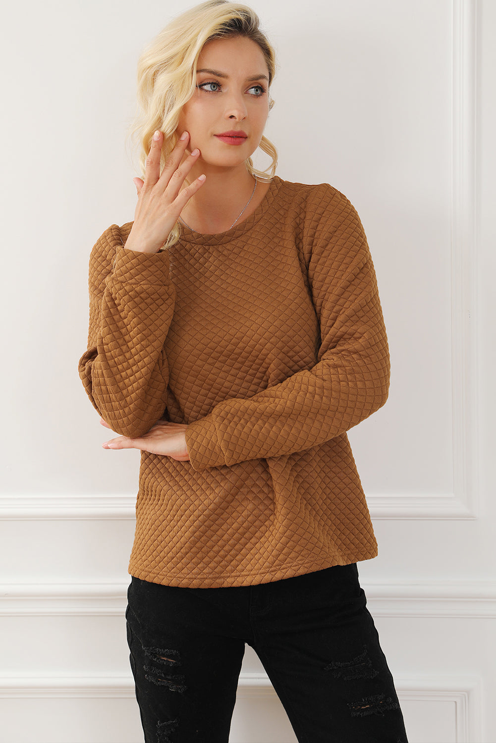 Texture Round Neck Long Sleeve Sweatshirt 