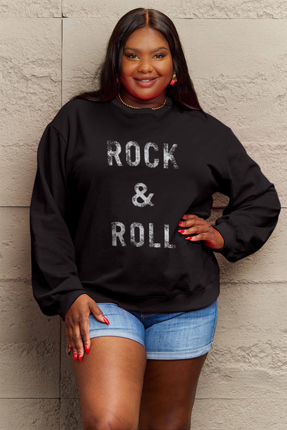 Simply Love Full Size ROCK & ROLL Round Neck Sweatshirt 