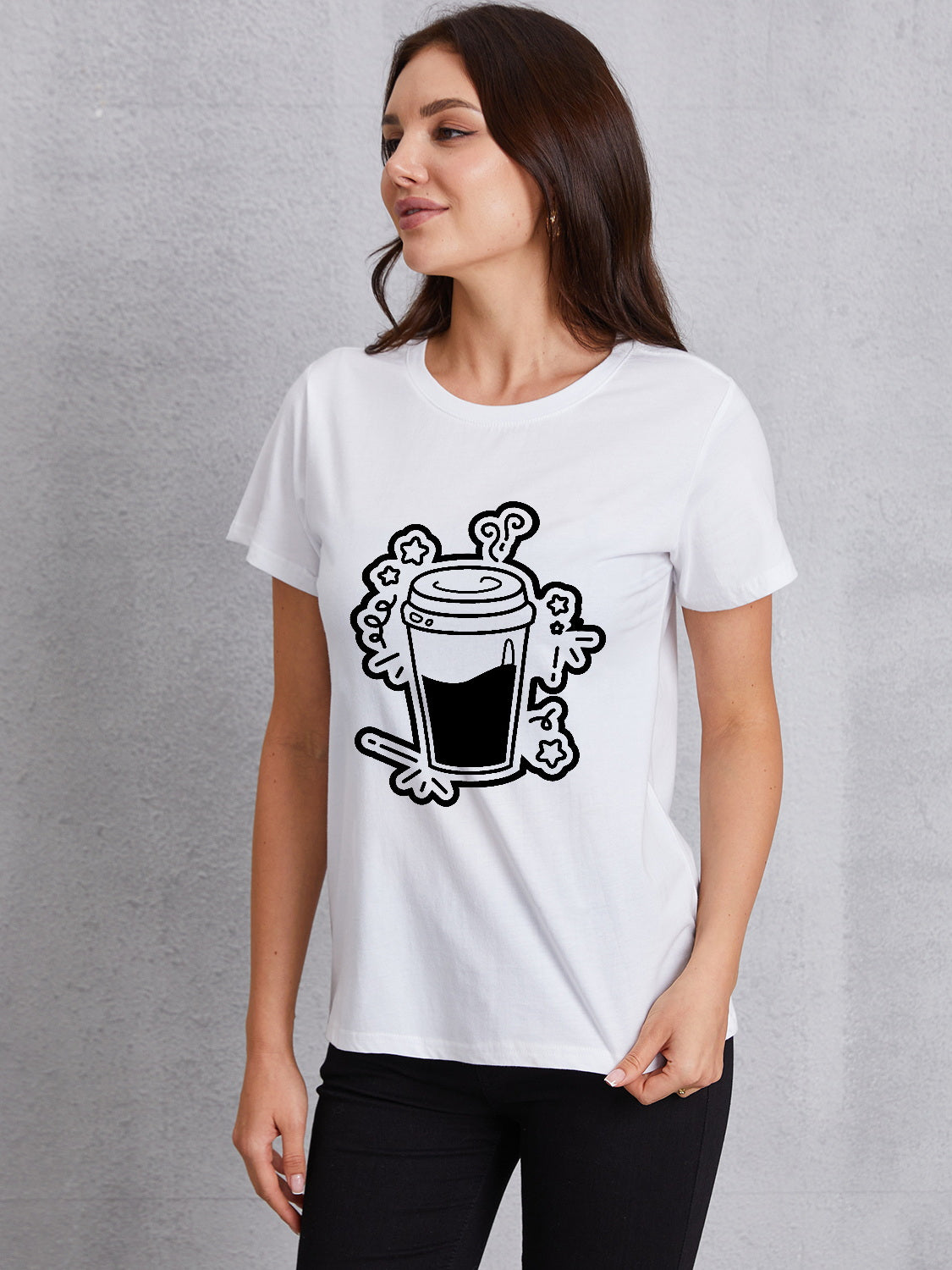 Coffee Round Neck Short Sleeve T-Shirt 