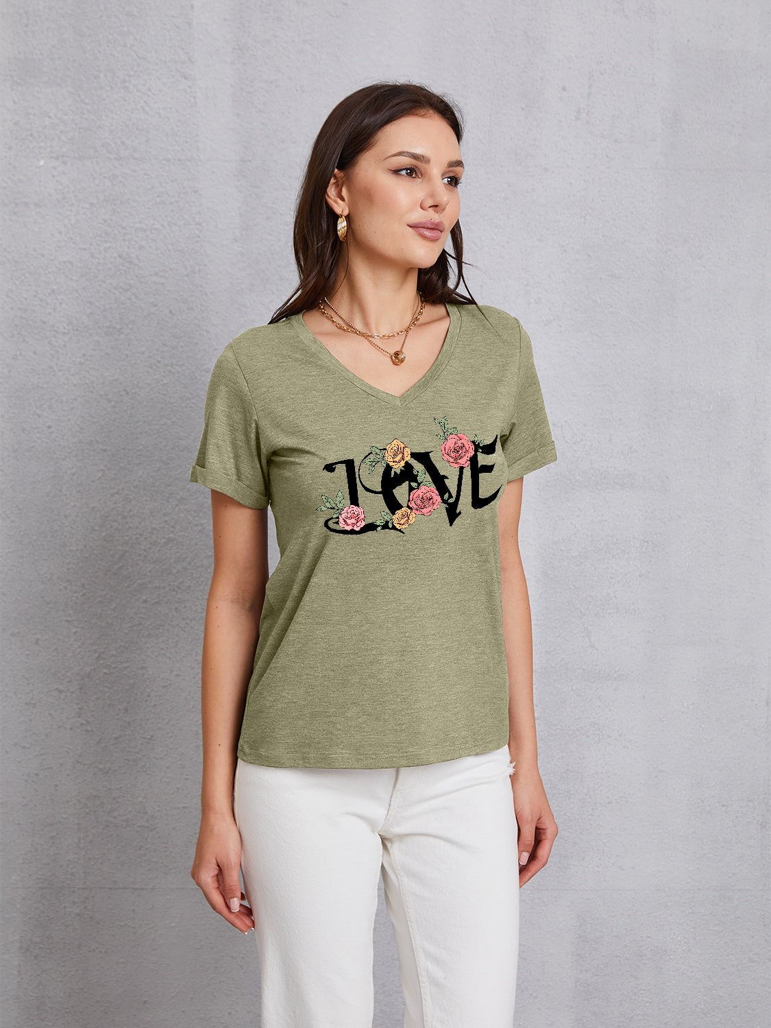 LOVE V-Neck Short Sleeve T-Shirt - Babbazon Camisole