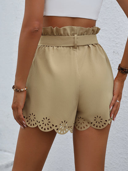 Tie Belt Paperbag Waist Shorts 