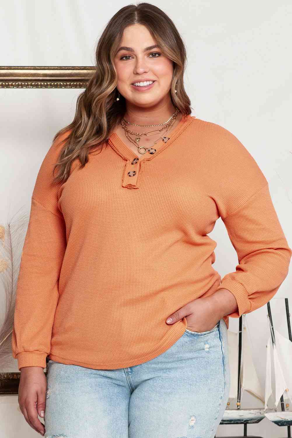 Plus Size V-Neck Dropped Shoulder Top 