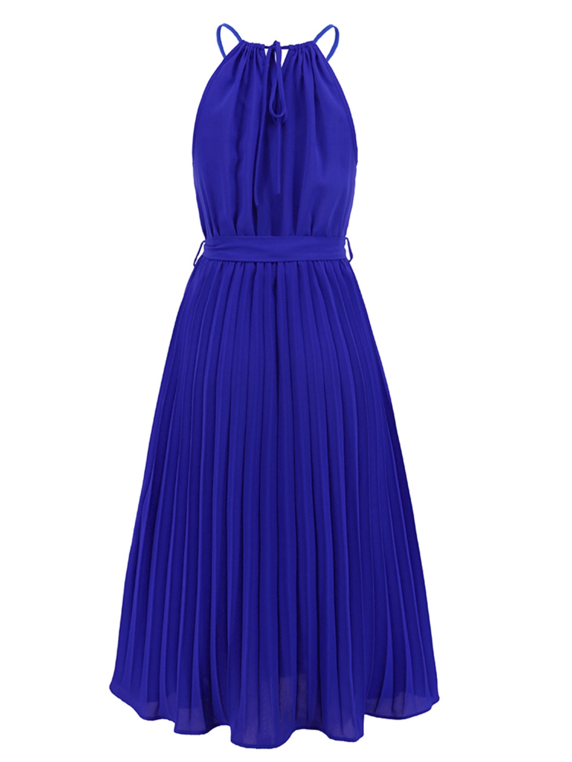 Pleated Spaghetti Strap Tie Waist Midi Dress 