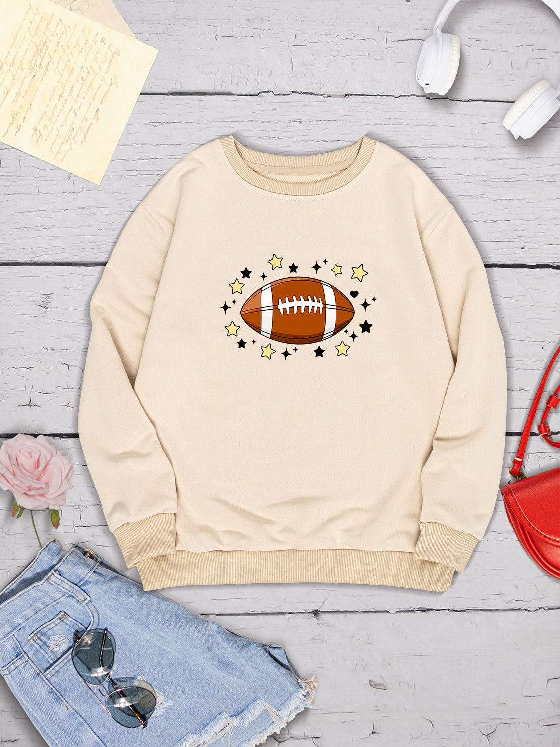 Football Graphic Round Neck Sweatshirt