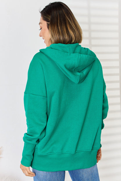 Zenana Half Snap Long Sleeve Hoodie 