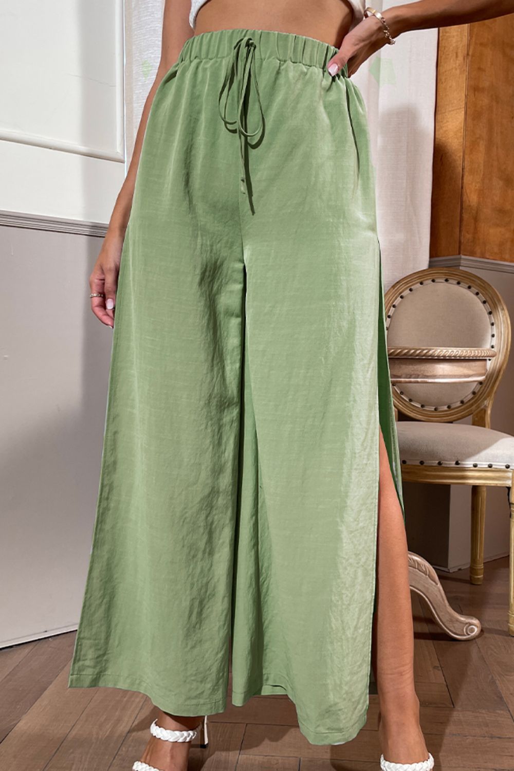 Side Slit Wide Leg Pants 