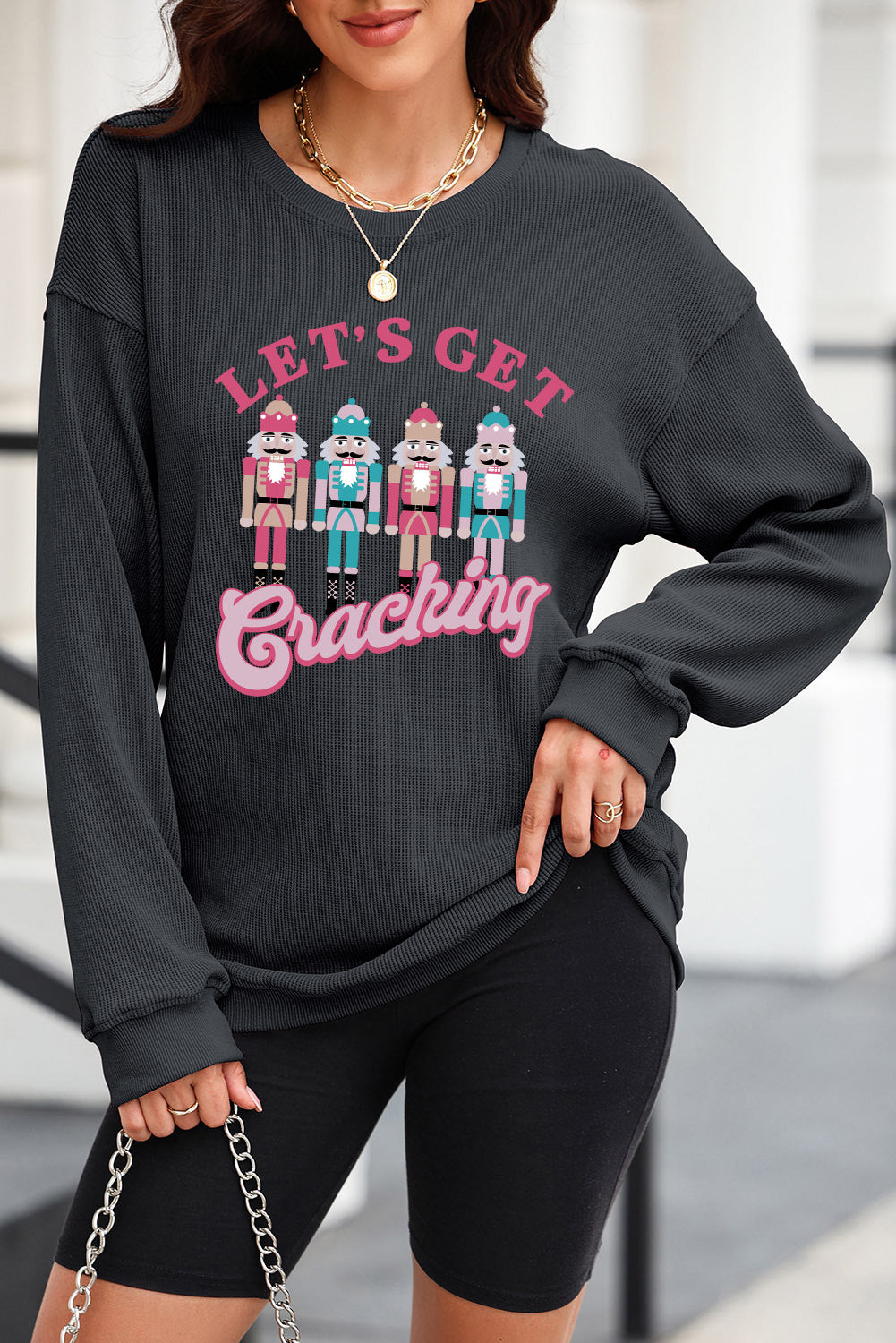 Nutcracker Graphic Round Neck Long Sleeve Sweatshirt - Babbazon Tops