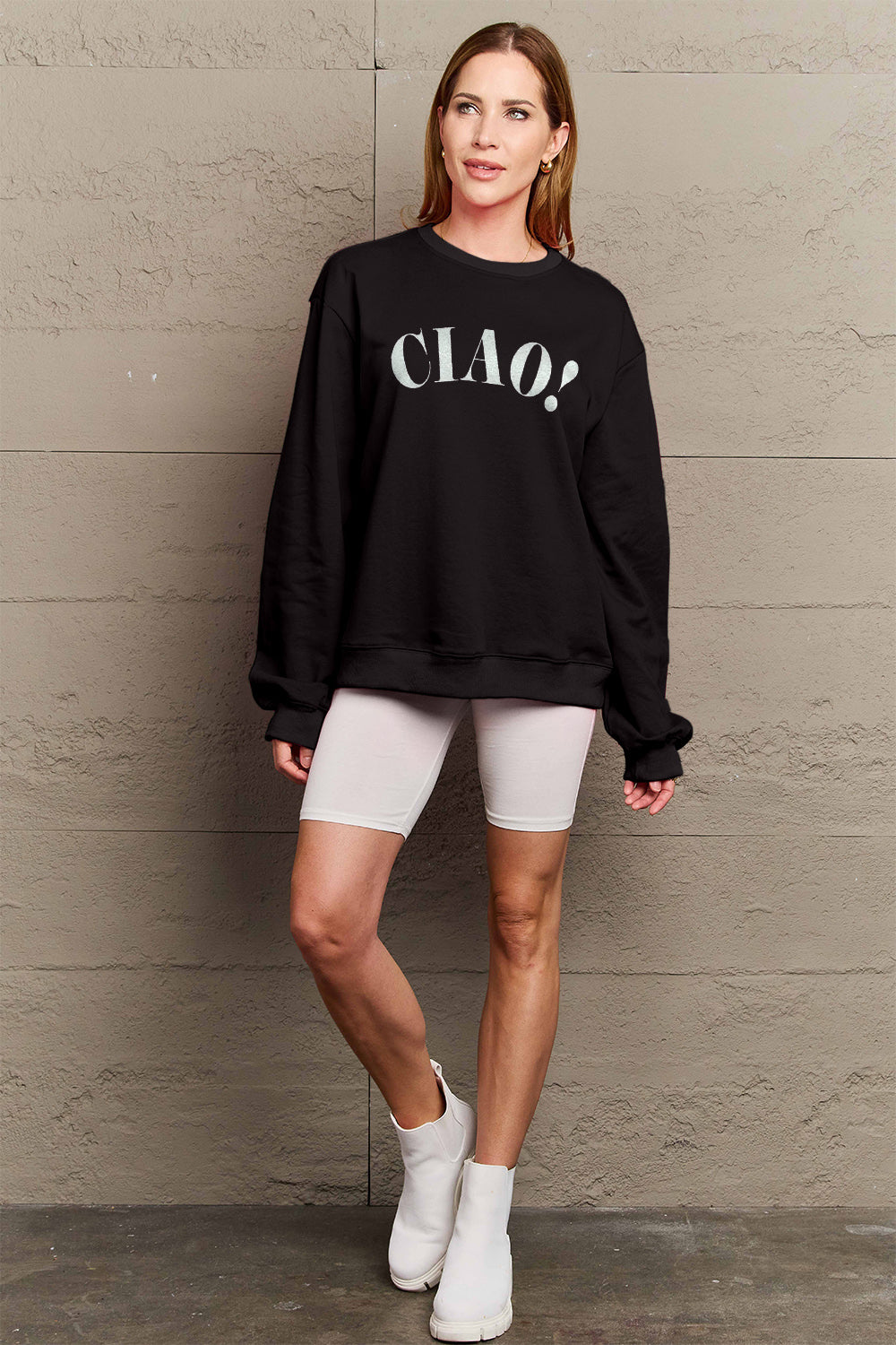 Simply Love Full Size CIAO！Round Neck Sweatshirt 