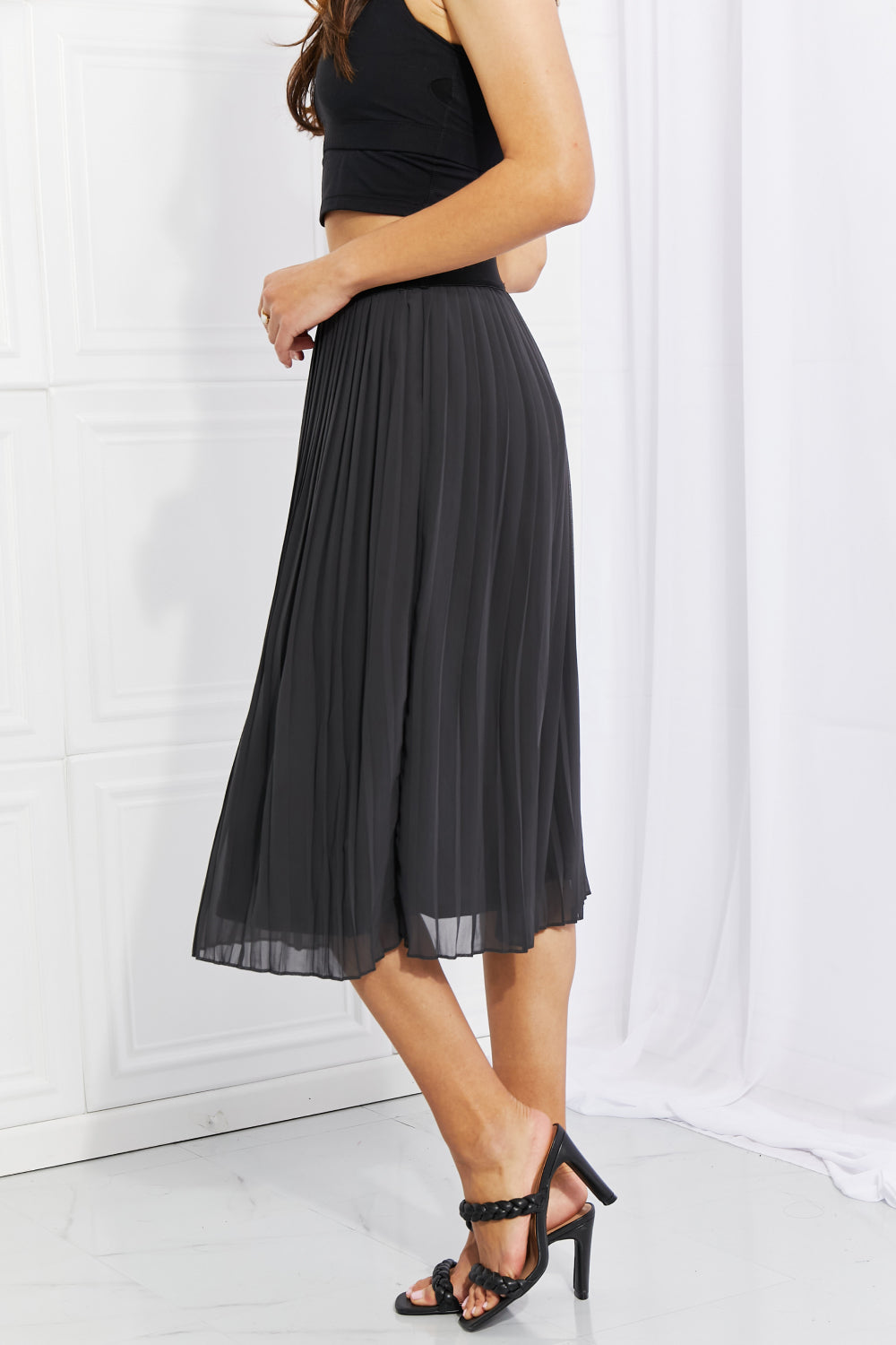 Zenana Full Size Romantic At Heart Pleated Chiffon Midi Skirt 