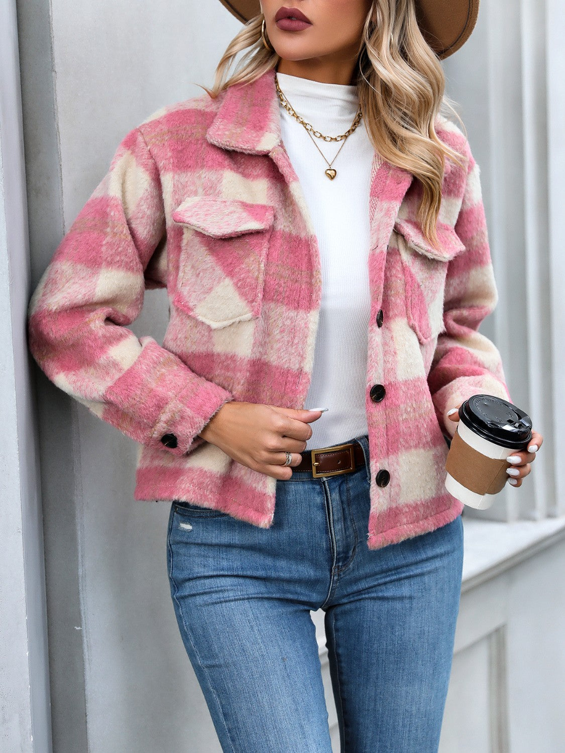 Plaid Button Up Dropped Shoulder Jacket 