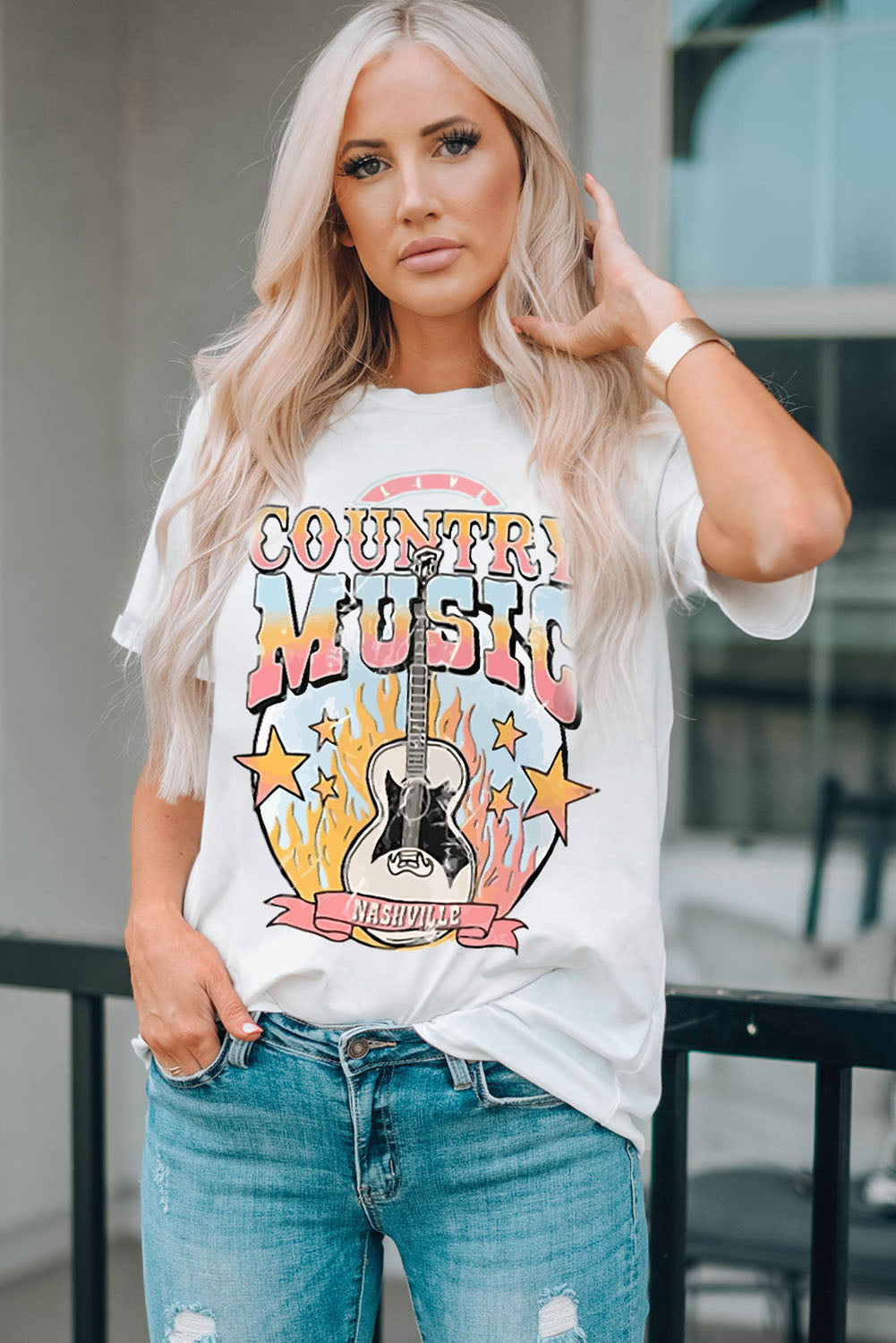 COUNTRY MUSIC NASHVILLE Graphic Tee Shirt - Babbazon Tops